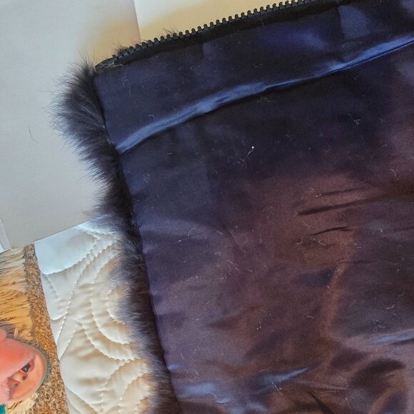 COCO+CARMEN Angora Fur Vest Women S/M Navy Lined full Zip Front Sleeveless - Picture 12 of 15